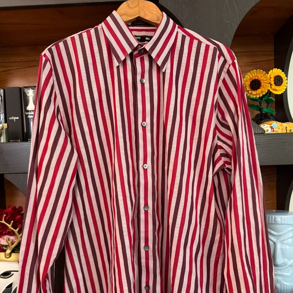 Express Red Striped Button Down